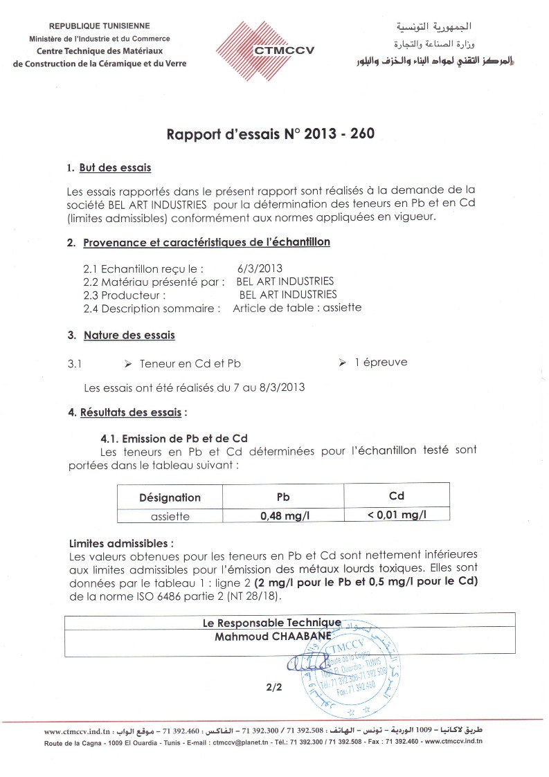 Rapport d'essais